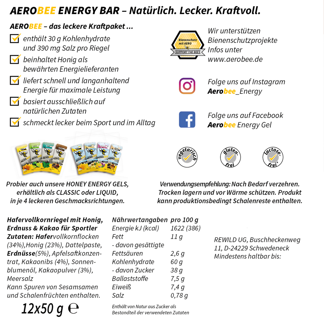 12er Pack Honig, Erdnuss & Kakao | AEROBEE ENERGY BAR