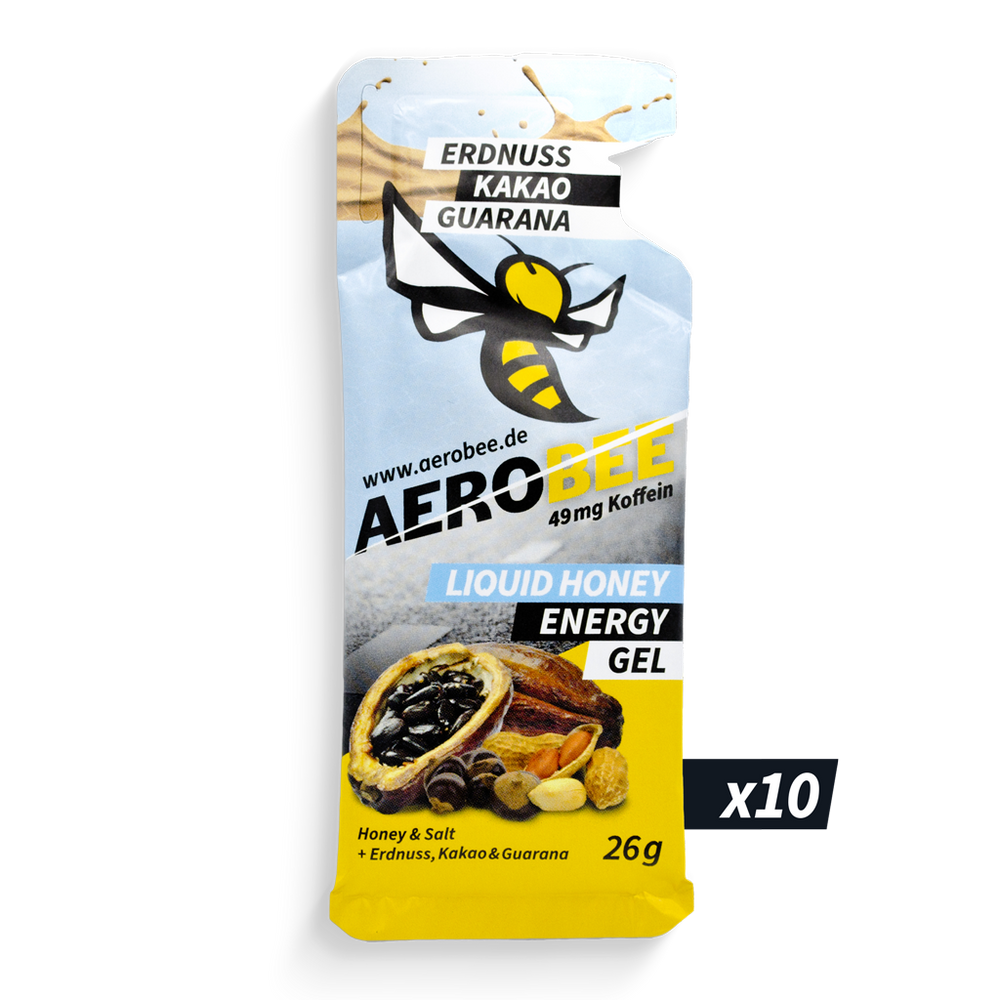 10er PACK Erdnuss, Kakao & Guarana LIQUID | AEROBEE Energy Gel
