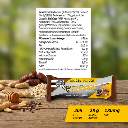 12er Pack Honig, Erdnuss &amp; Kakao | AEROBEE ENERGY BAR
